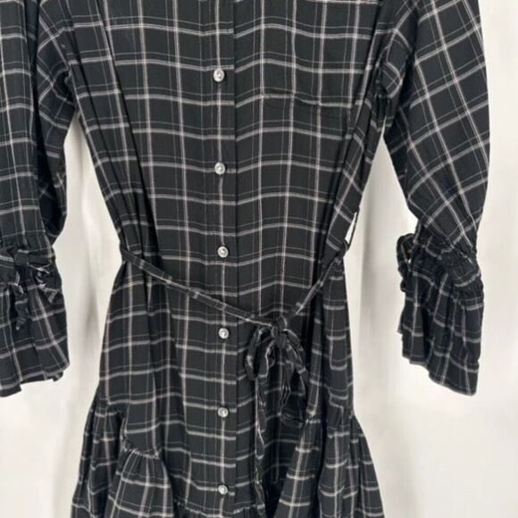 Rebecca Taylor La Vie Gingham Plaid Shirt Dress Button Down Black Ruffle Size XS - Picture 5 of 11
